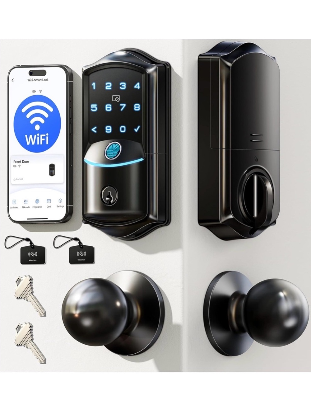 Veise VE027‑K Smart Lock w/ Fingerprint & Keypad, Matte Black - New in Box